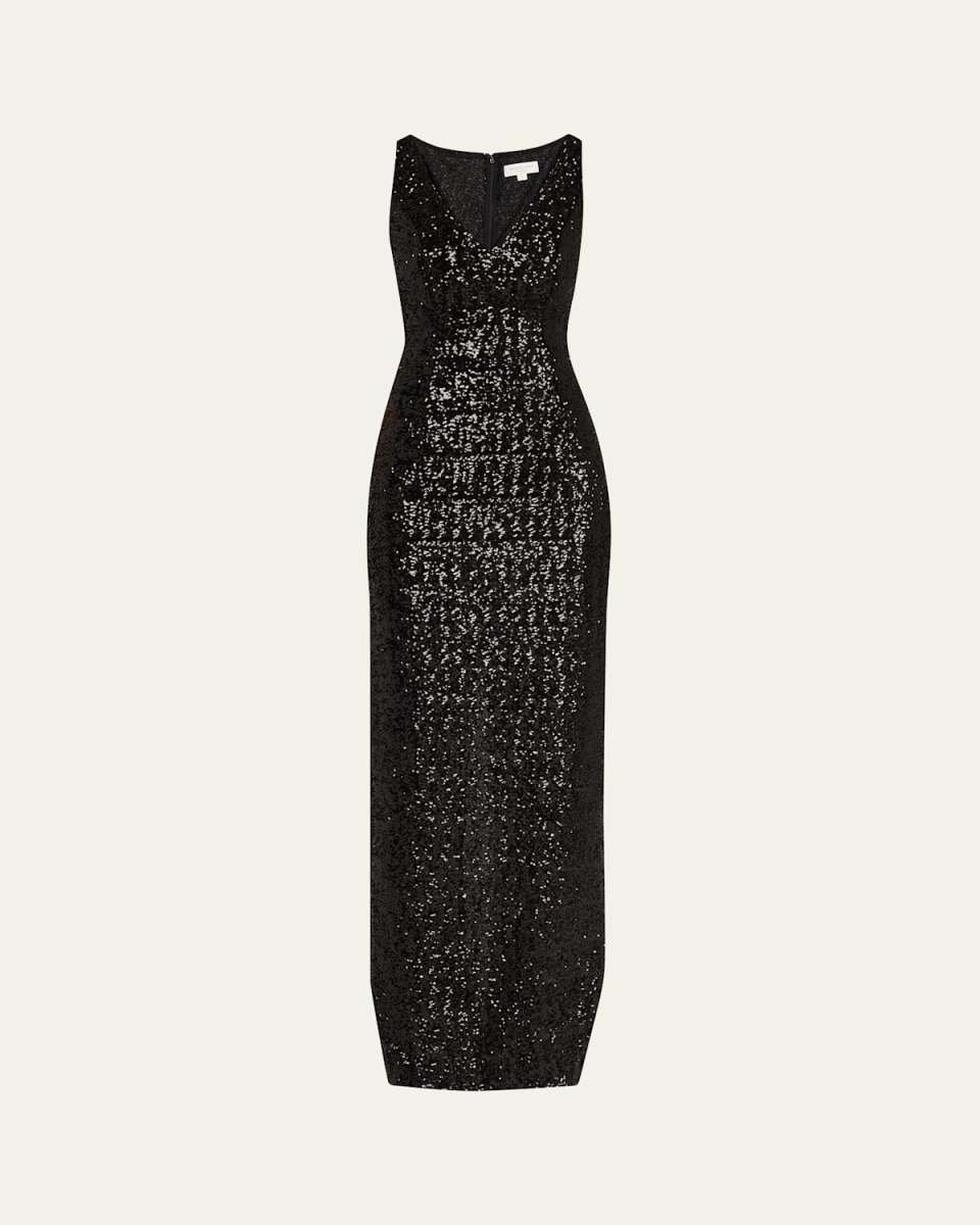 Sequined Portrait-Neck Sleeveless Gown